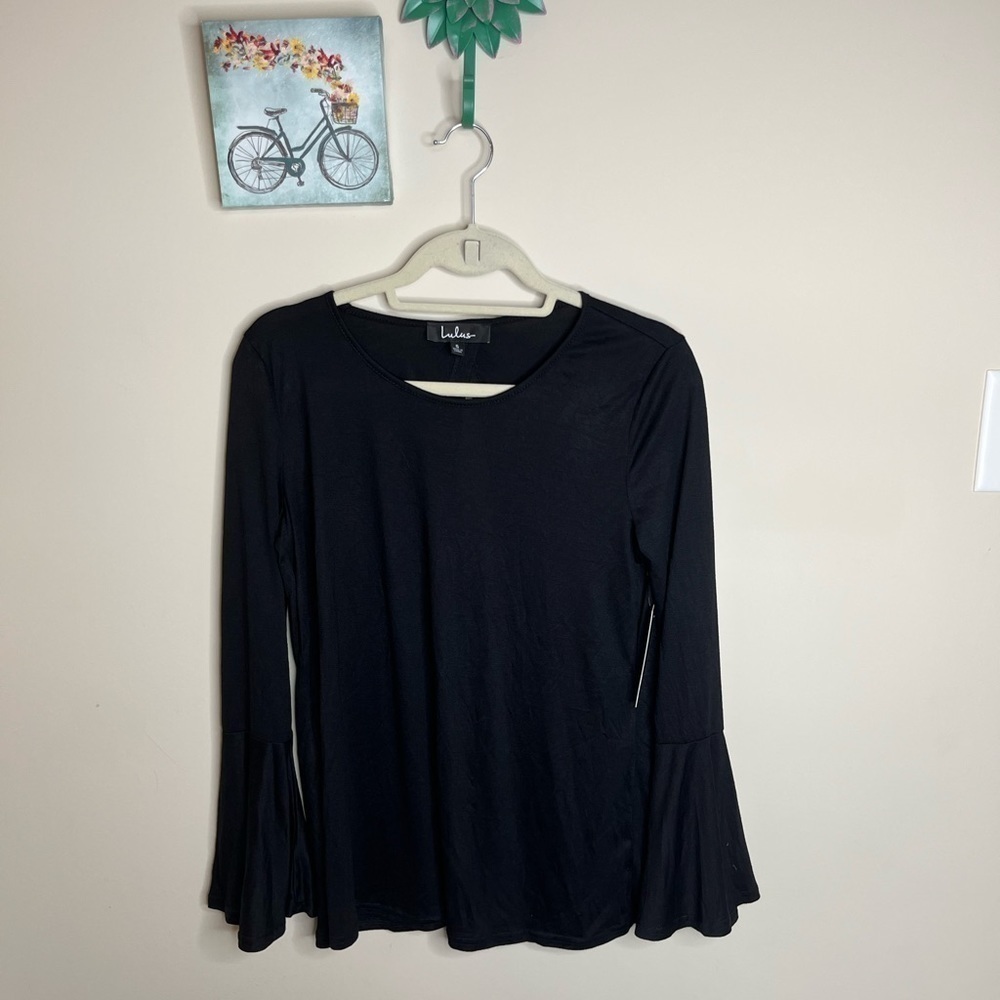 Lulus Let It Be Me Black Bell Sleeve Top New